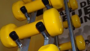 yellow dumbbells